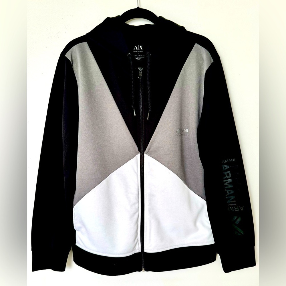 Armani Exchange Hoodie zipper Jacket Black And Gray Size Large Preowned.